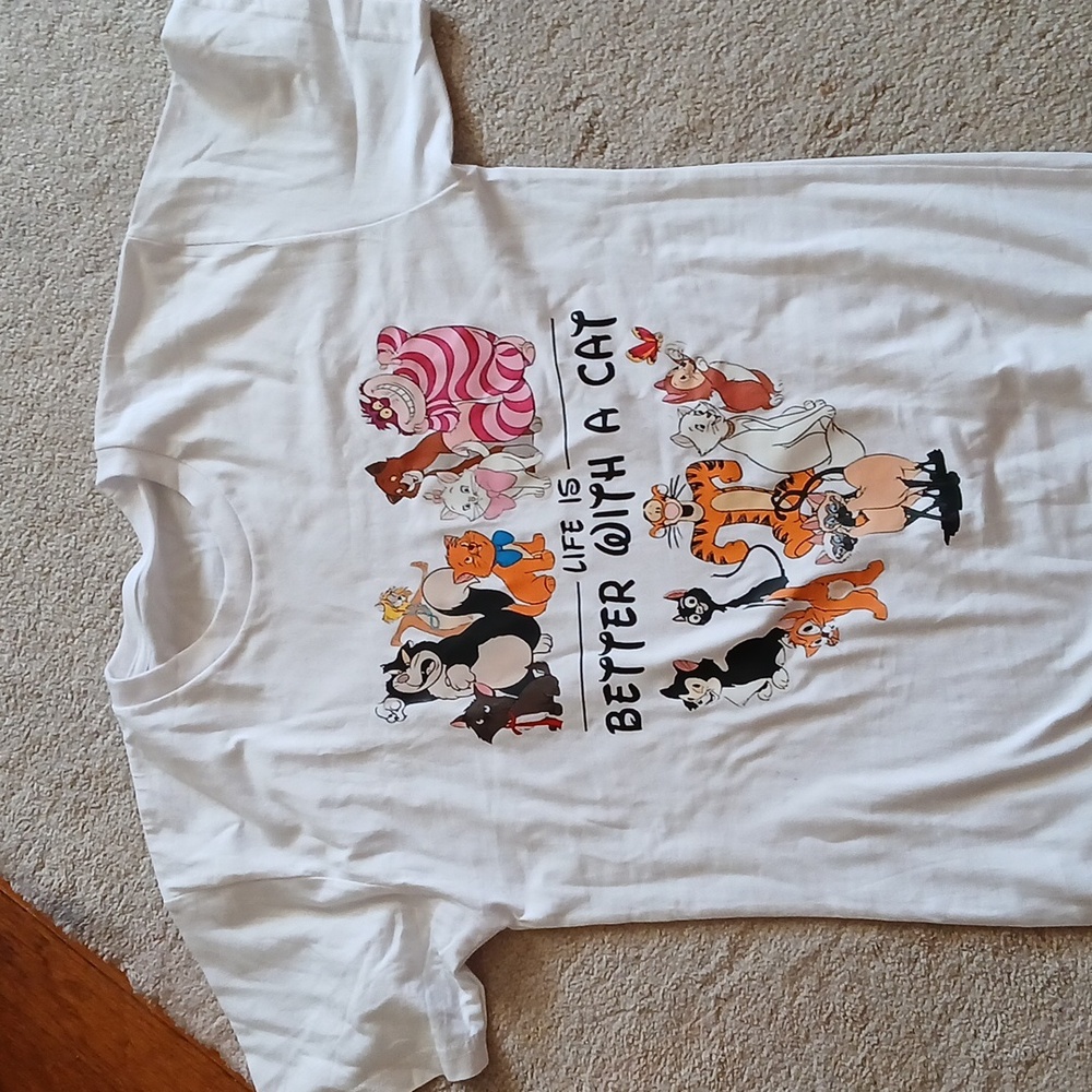 Disney Cartoon Cat White Short Sleeve Tee